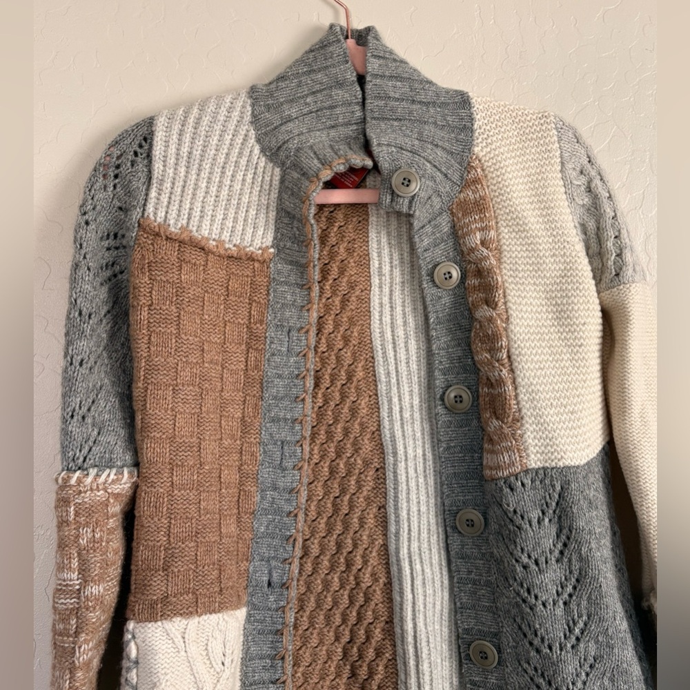 Sundance Multicolor Patchwork Knit Boho Mockneck … - image 2